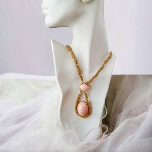 Vintage Elegant 1930's Antique Art Deco Rare 3D Pastel Gold Tone Link Necklace